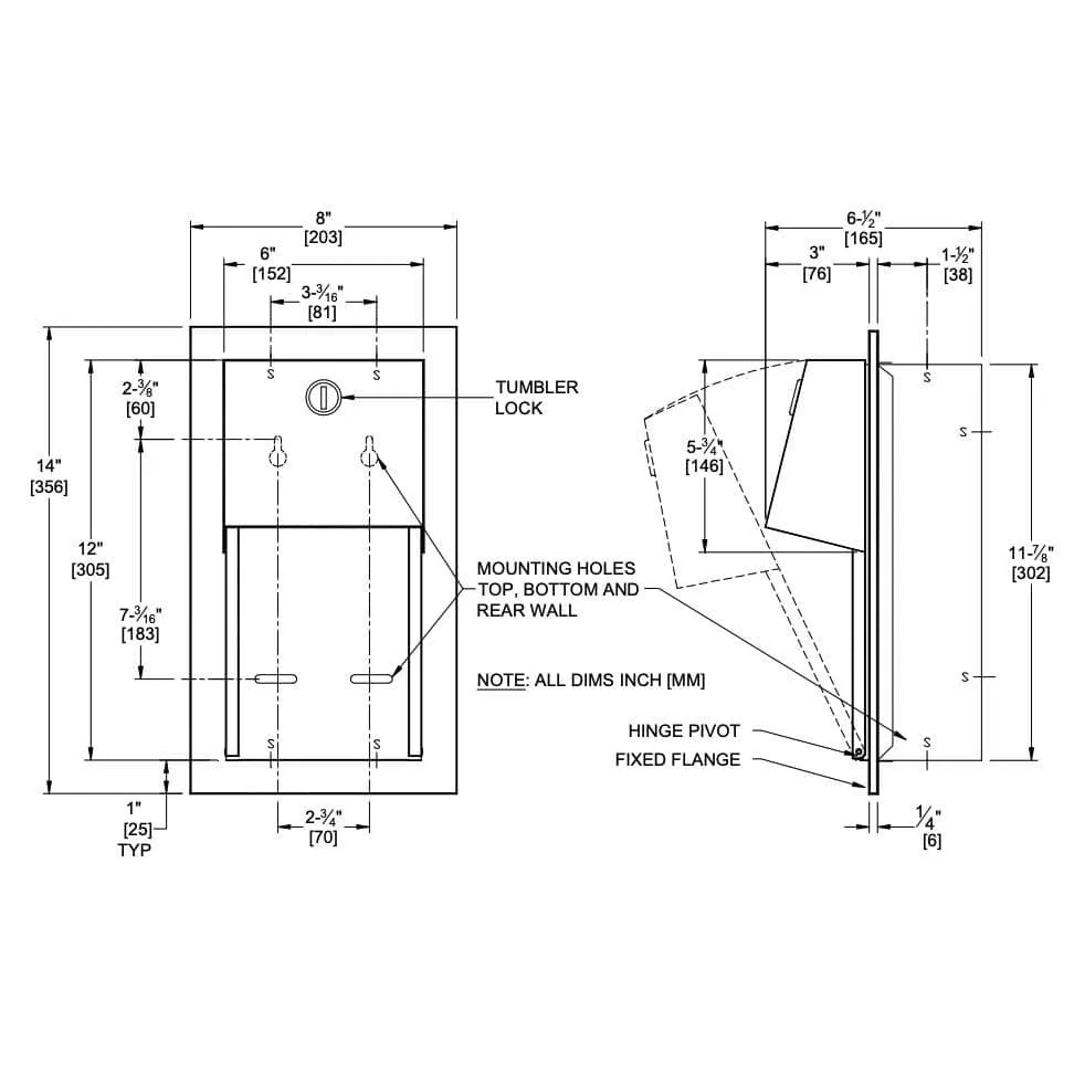 Commercial Toilet Paper Dispenser, Recessed-Mounted, Stainless Steel w/ Satin Finish ASI 0031