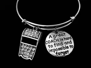 Crystal Coach Whistle Adjustable Charm Bracelet Expandable Silver Bangle