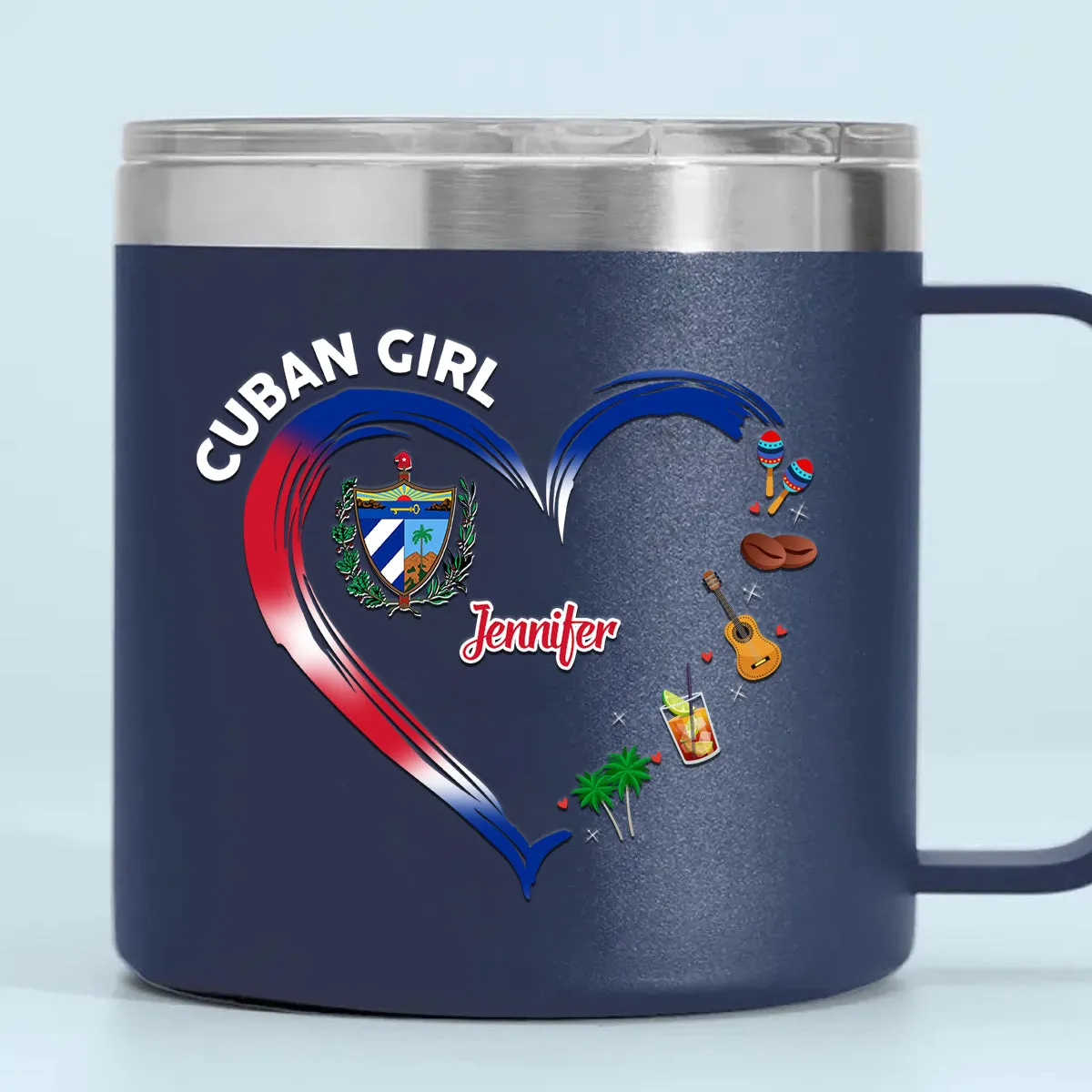 Cuban Girl Custom 14oz Stainless Steel Tumbler With Handle