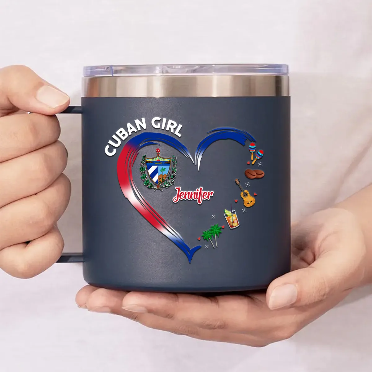 Cuban Girl Custom 14oz Stainless Steel Tumbler With Handle