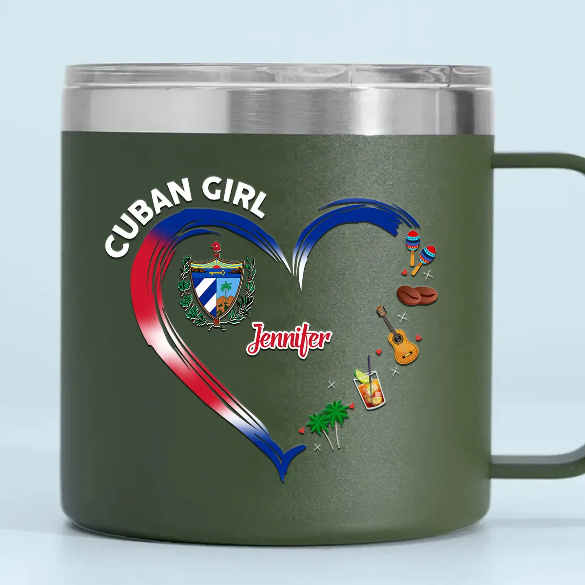 Cuban Girl Custom 14oz Stainless Steel Tumbler With Handle