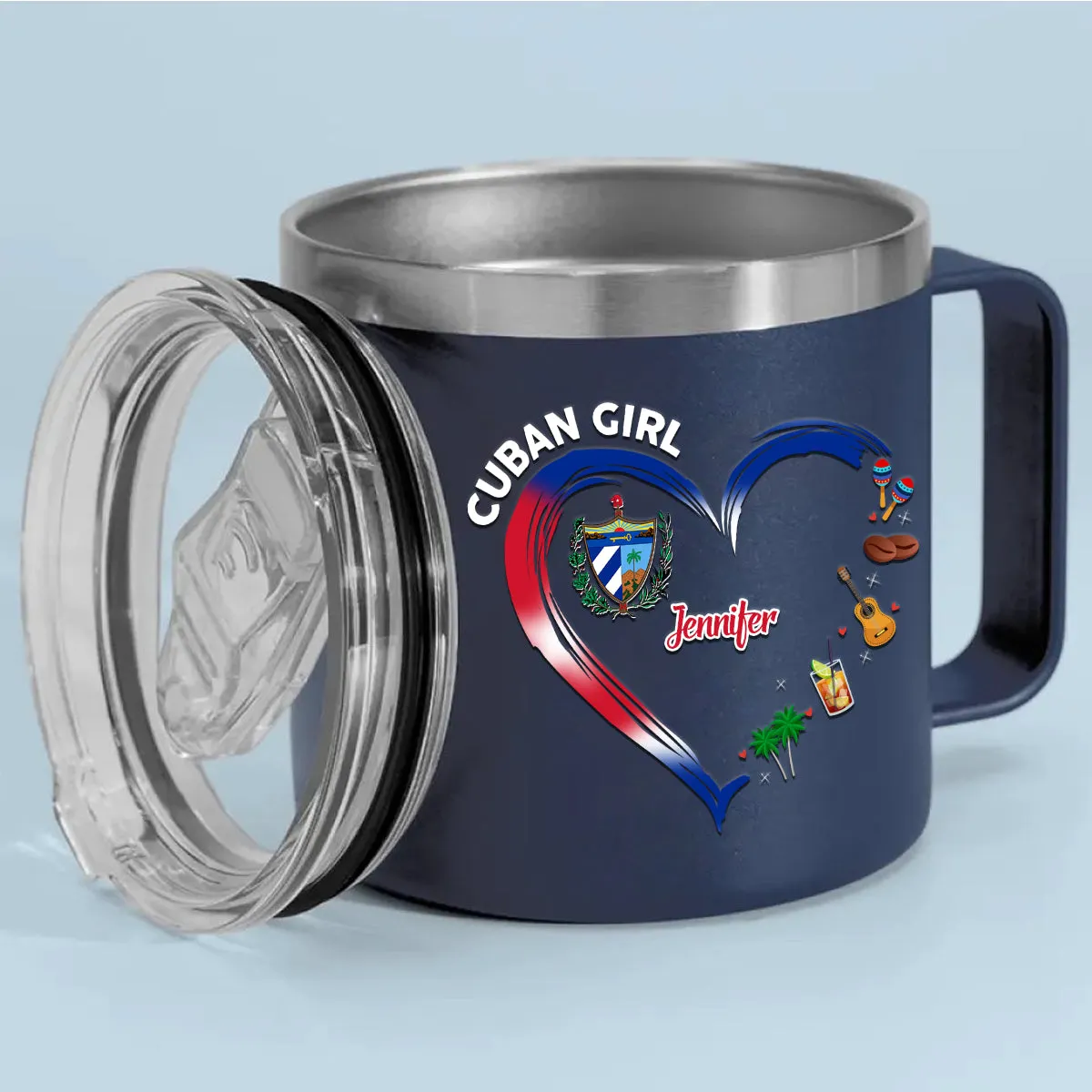 Cuban Girl Custom 14oz Stainless Steel Tumbler With Handle