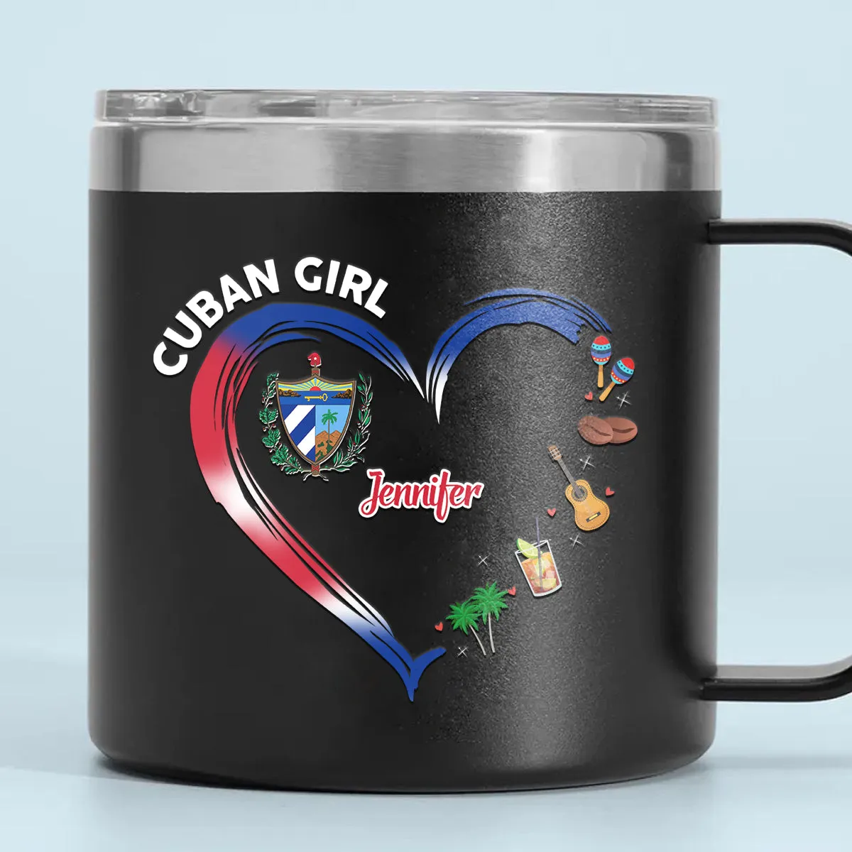 Cuban Girl Custom 14oz Stainless Steel Tumbler With Handle