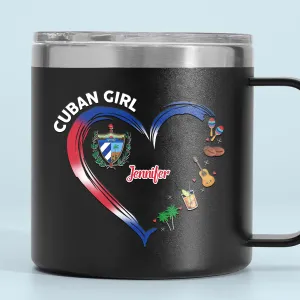 Cuban Girl Custom 14oz Stainless Steel Tumbler With Handle