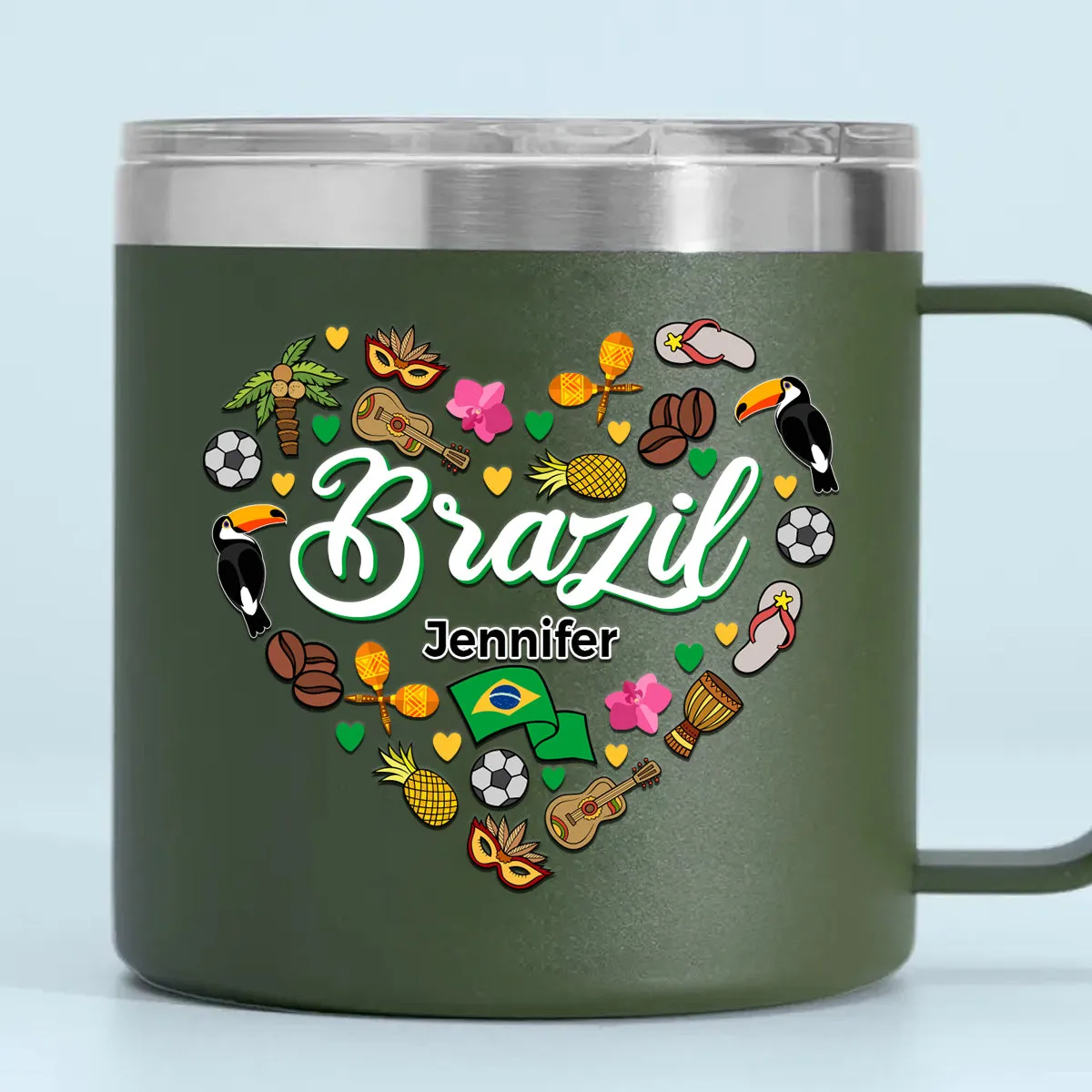 Custom Brazil Heart 14oz Stainless Steel Tumbler With Your Name