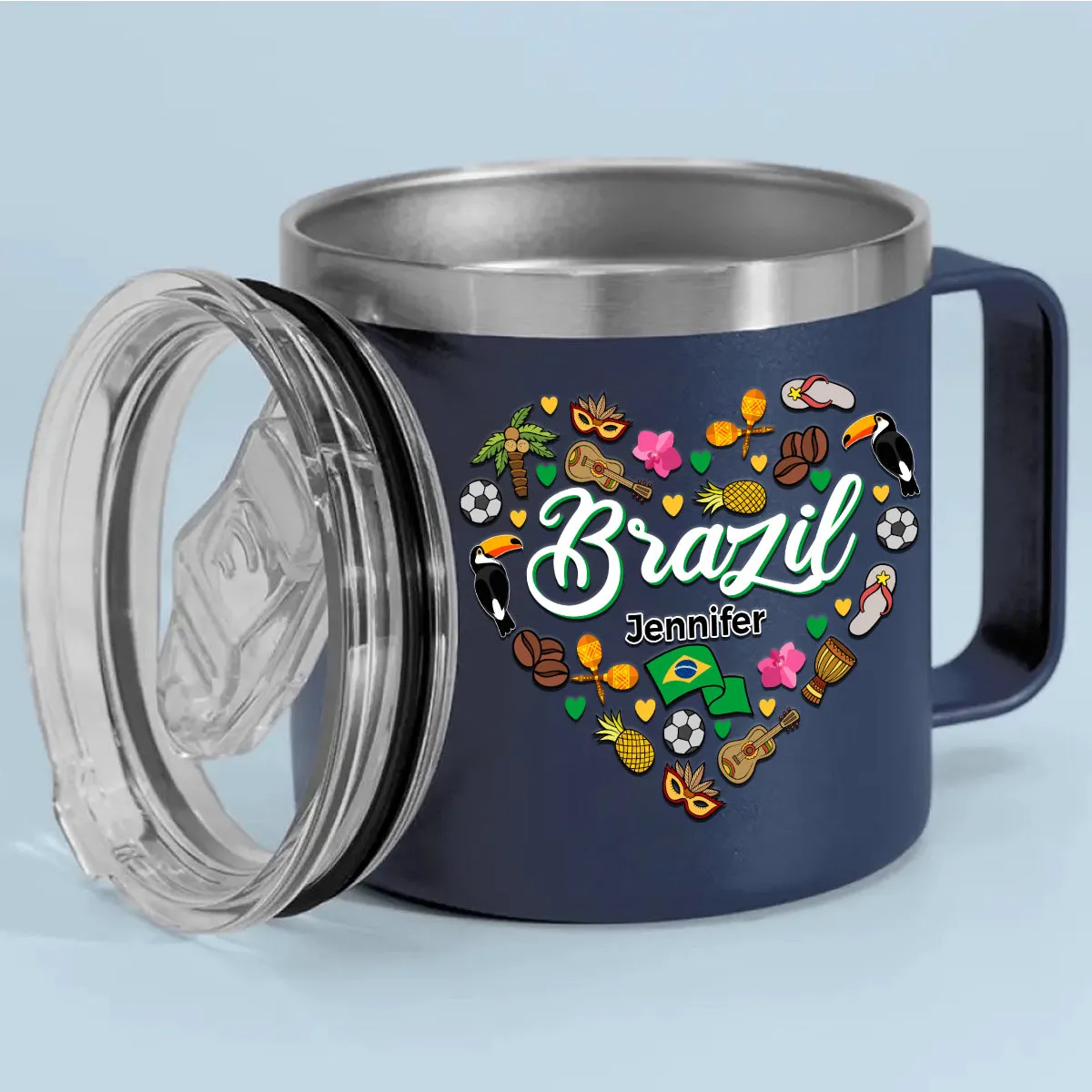 Custom Brazil Heart 14oz Stainless Steel Tumbler With Your Name