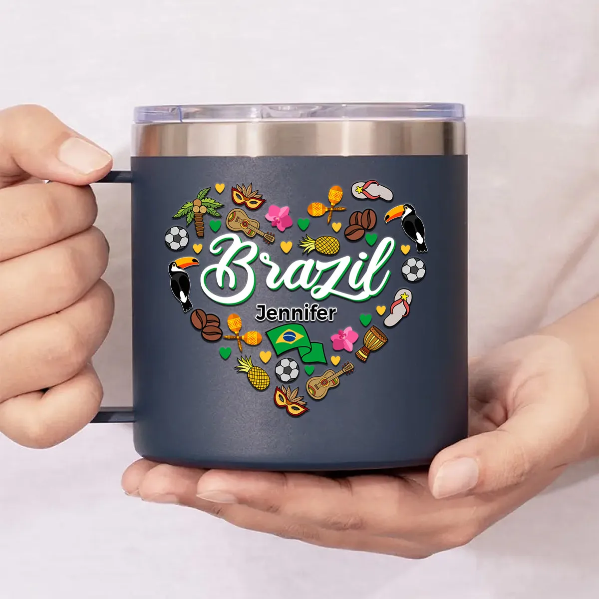 Custom Brazil Heart 14oz Stainless Steel Tumbler With Your Name