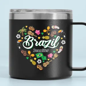 Custom Brazil Heart 14oz Stainless Steel Tumbler With Your Name