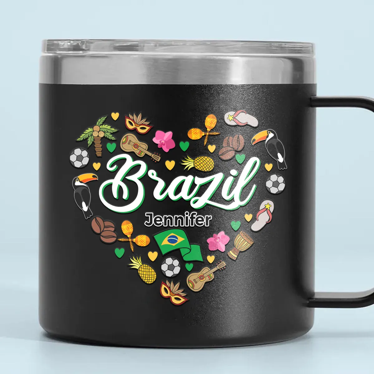 Custom Brazil Heart 14oz Stainless Steel Tumbler With Your Name