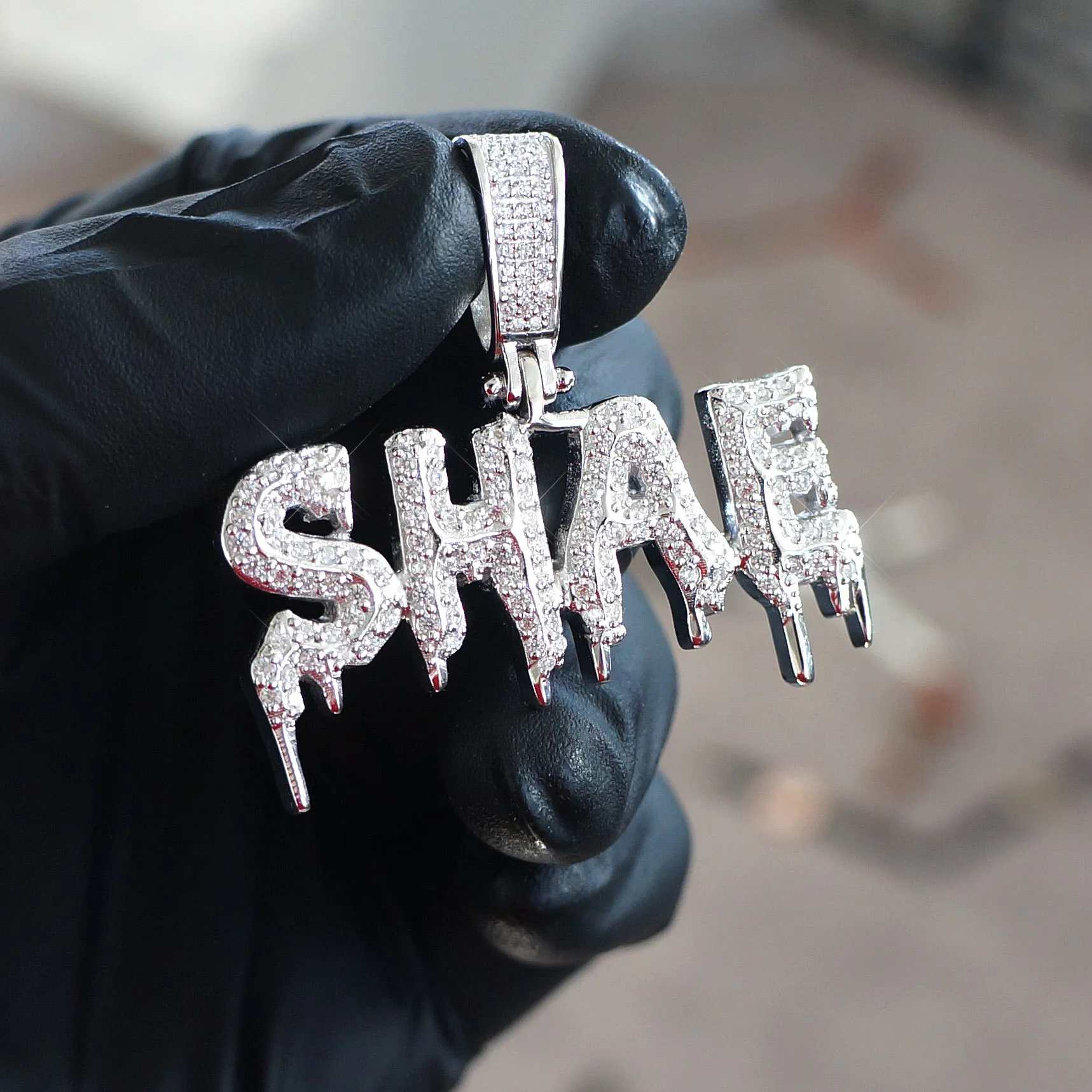 Custom Dripping Letters Iced Out Pendant