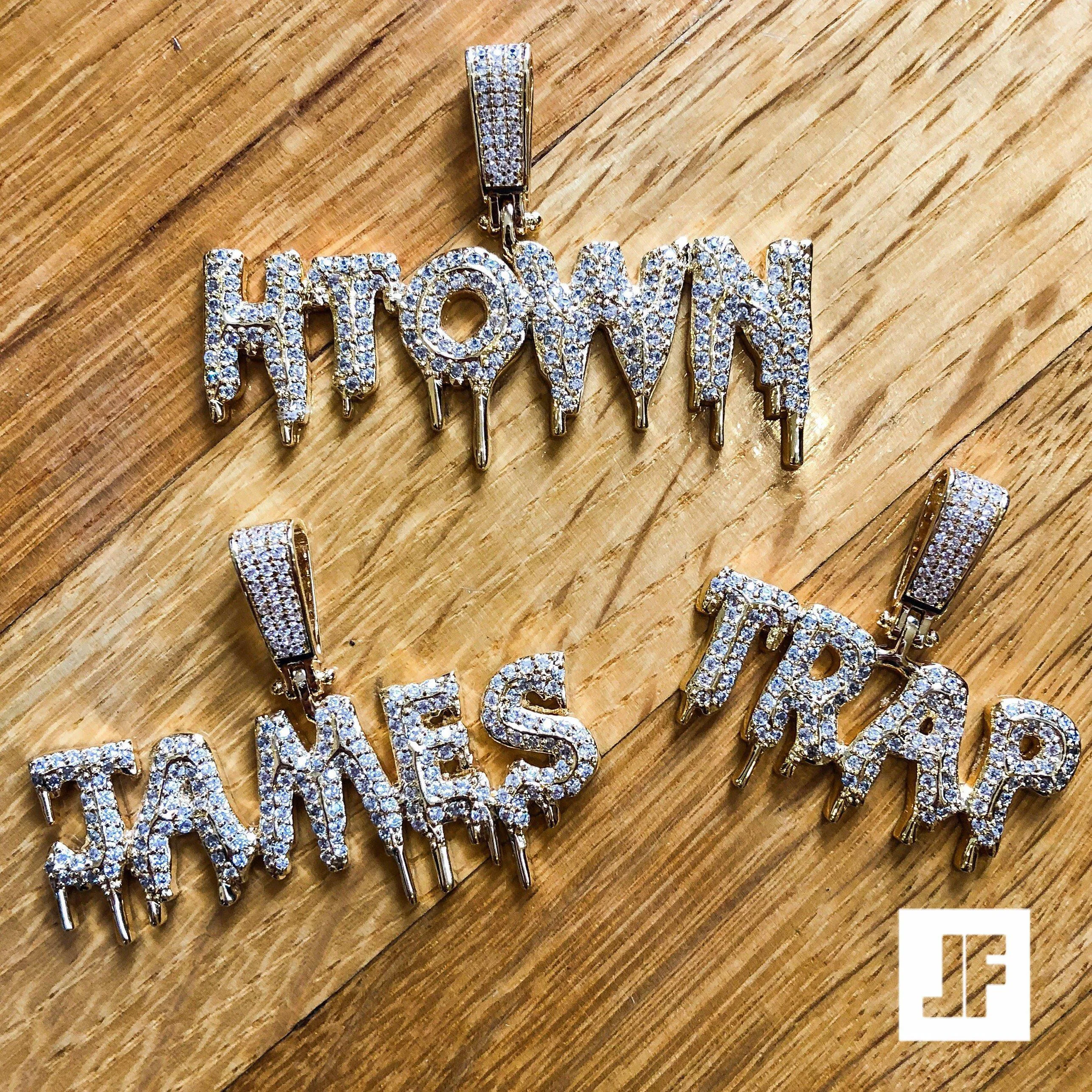 Custom Dripping Letters Iced Out Pendant