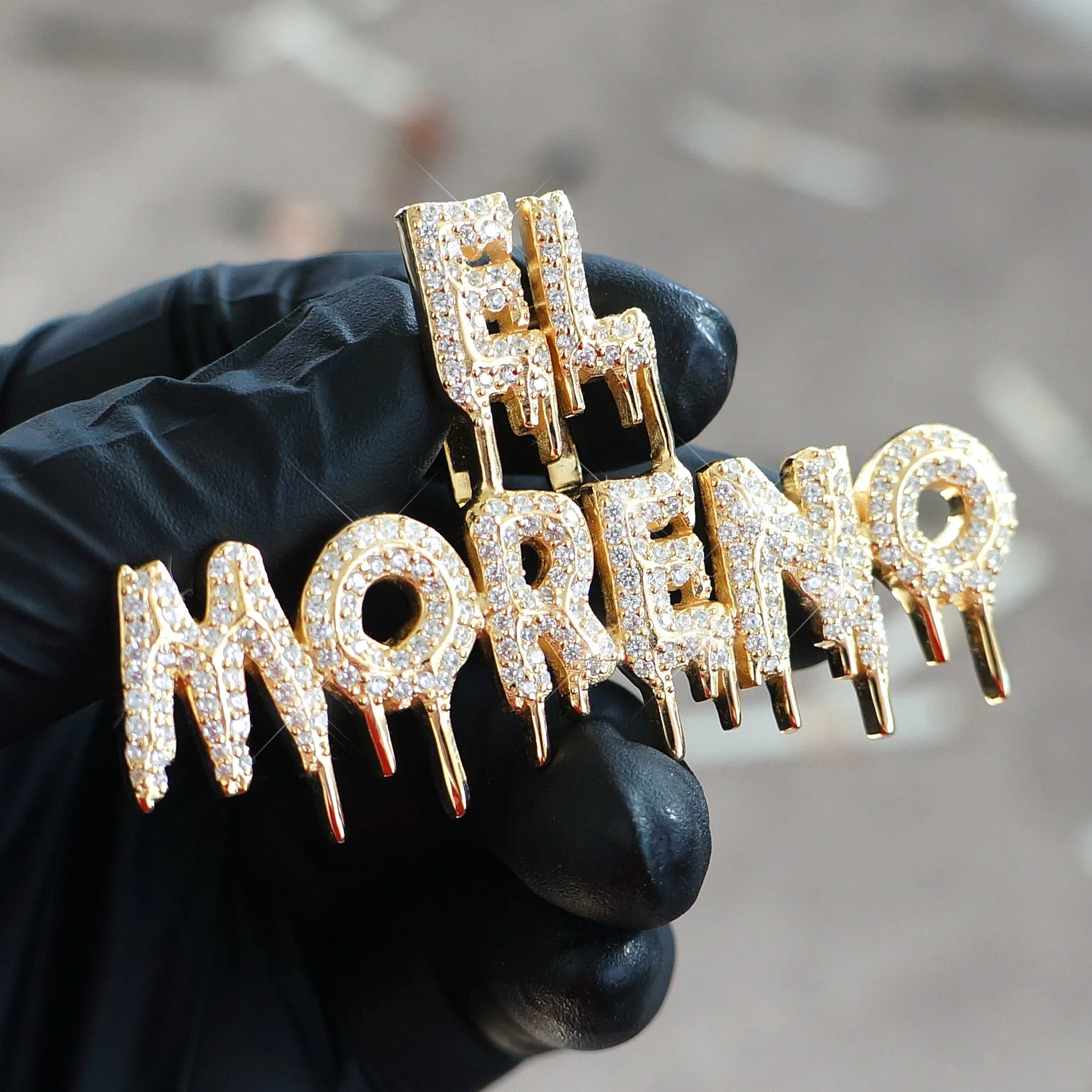 Custom Dripping Letters Iced Out Pendant