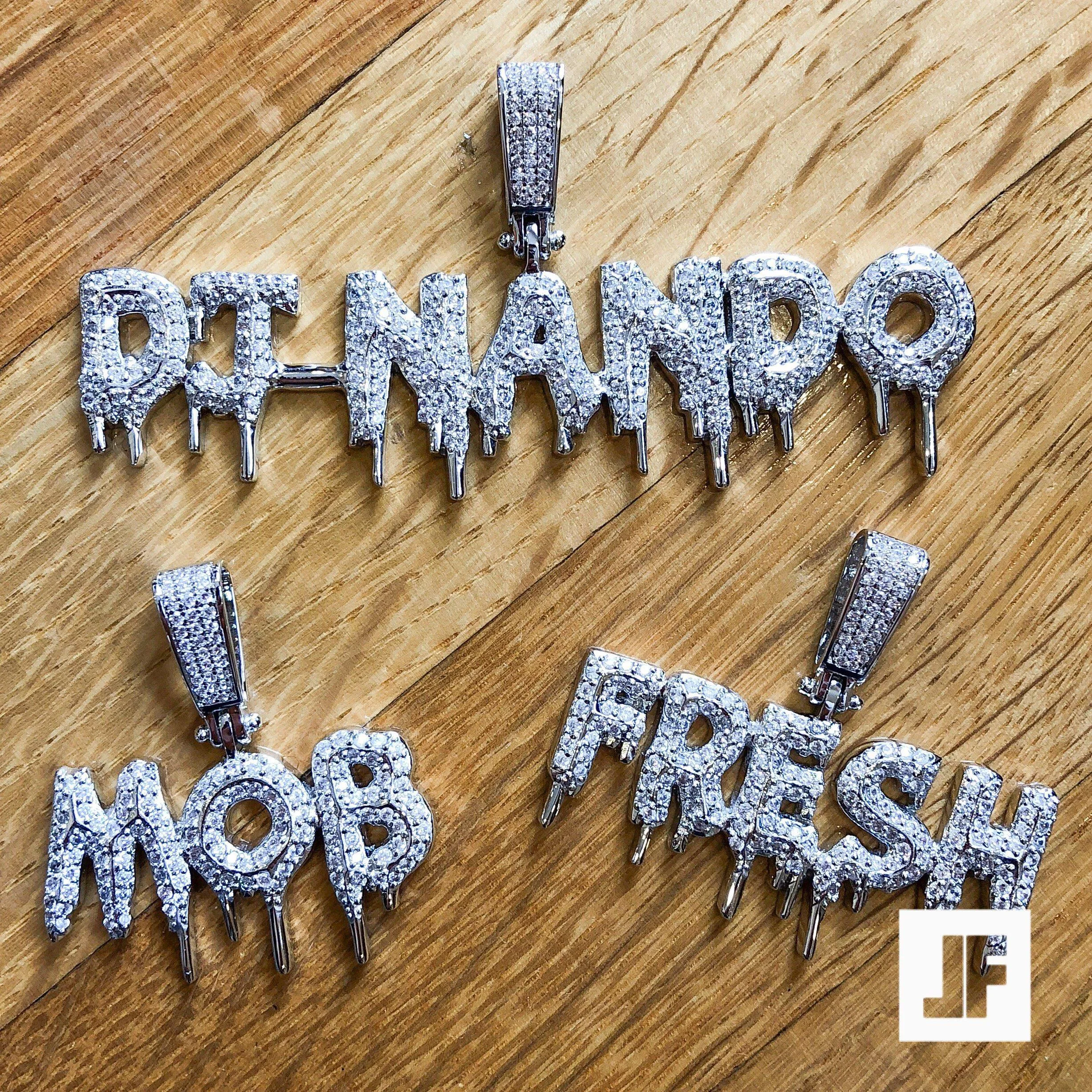 Custom Dripping Letters Iced Out Pendant