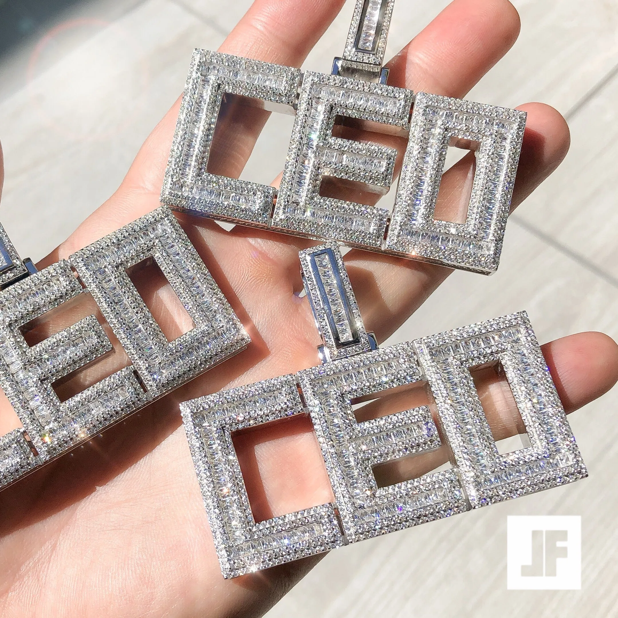 Custom Flooded Layered Baguette Block Letter Pendant