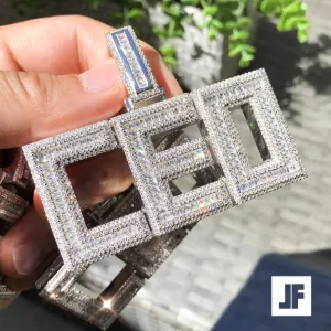 Custom Flooded Layered Baguette Block Letter Pendant