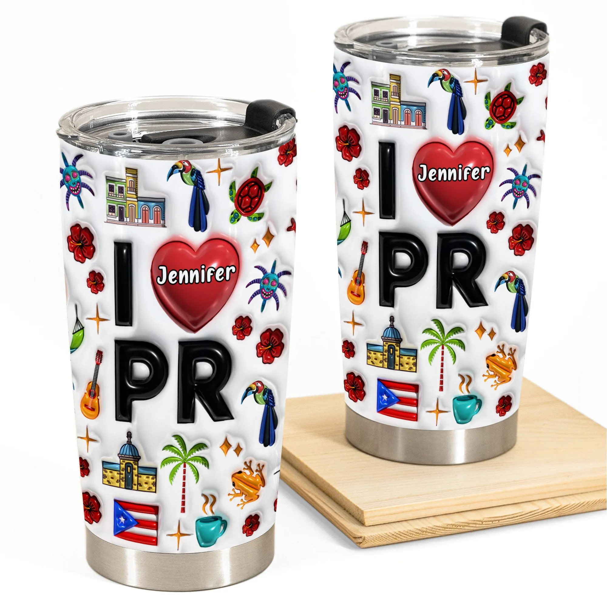 Custom I Love Puerto Rico With Symbols Tumbler