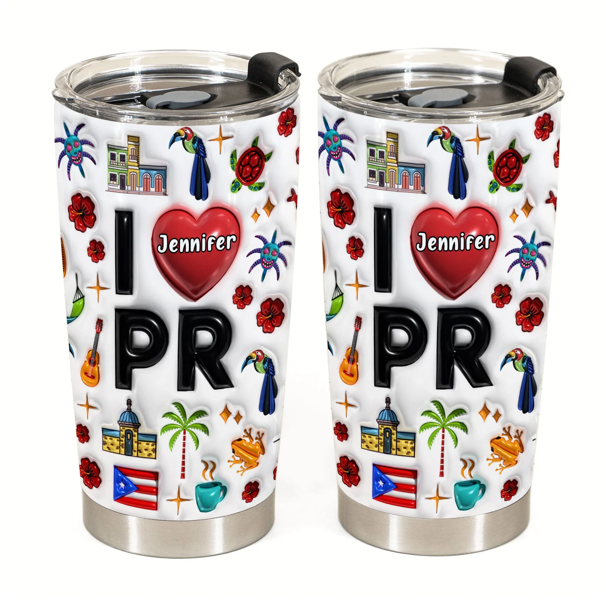 Custom I Love Puerto Rico With Symbols Tumbler