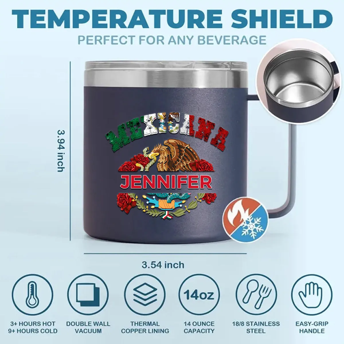 Custom Mexico Coast Of Arms Tumbler 14oz With Your Name