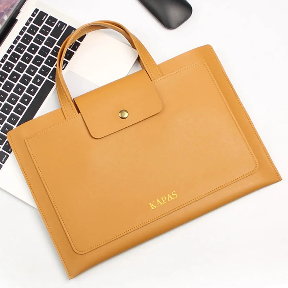 Custom Name Leather Laptop Bag Woman Fashion Luxury Notebook Computer Storage Bag Daily Business Office Briefcase Tote Bag