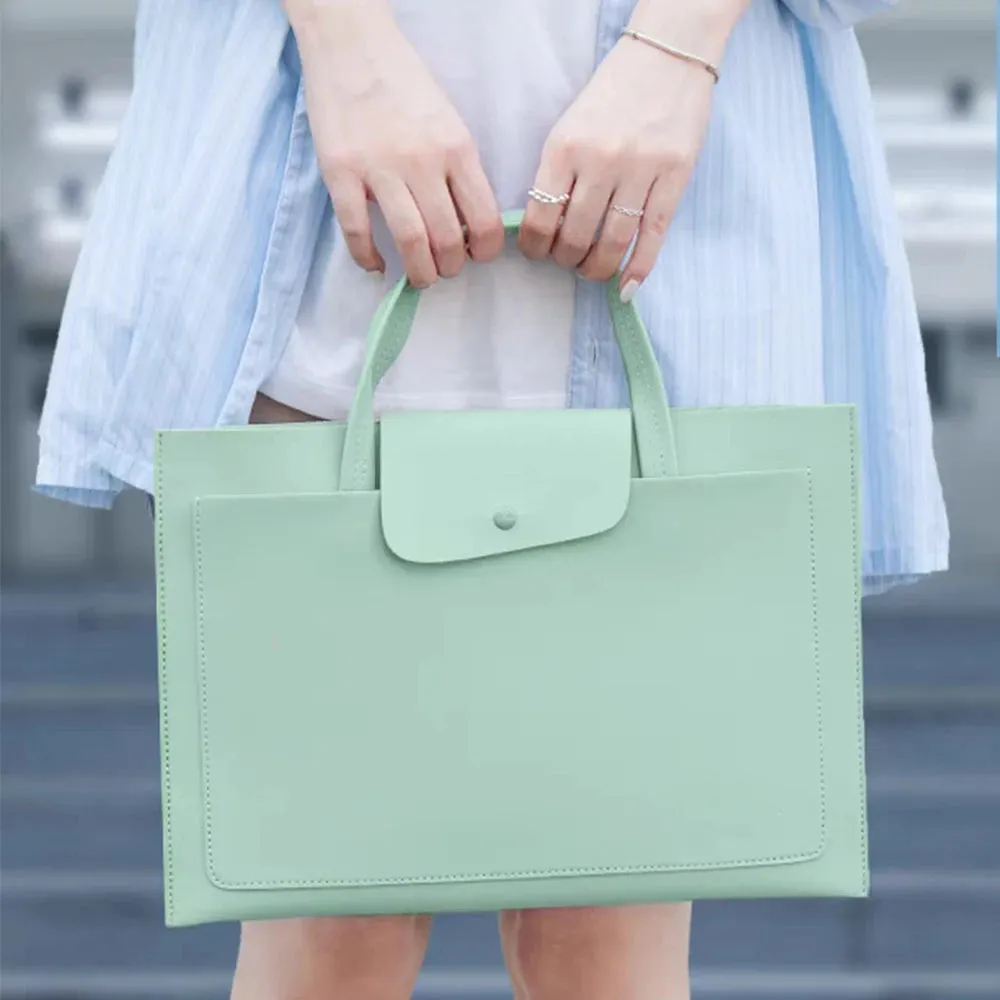 Custom Name Leather Laptop Bag Woman Fashion Luxury Notebook Computer Storage Bag Daily Business Office Briefcase Tote Bag