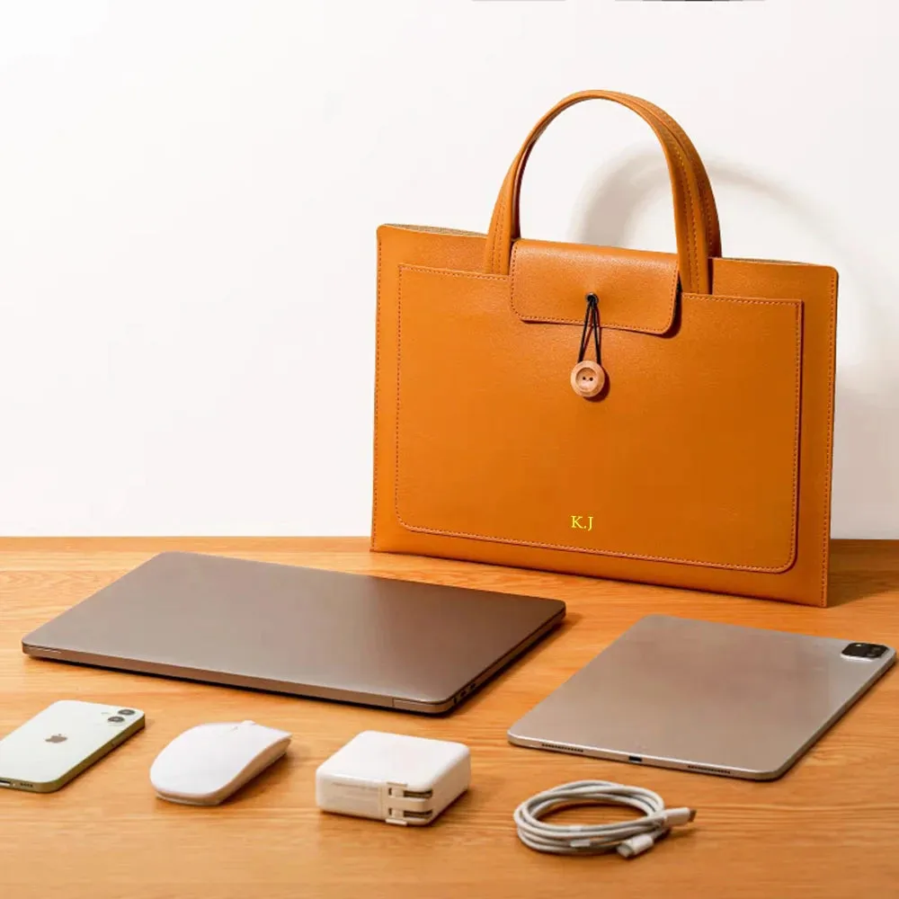 Custom Name Leather Laptop Bag Woman Fashion Luxury Notebook Computer Storage Bag Daily Business Office Briefcase Tote Bag
