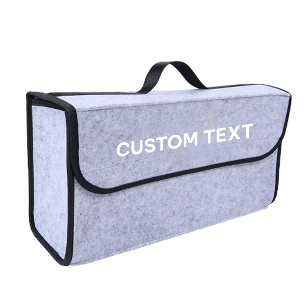 Custom Text For Soft Felt Car Bag Organizer, Compatible with All Cars, Folding Car Storage Box Non Slip Fireproof Car Trunk Organizer HY12990