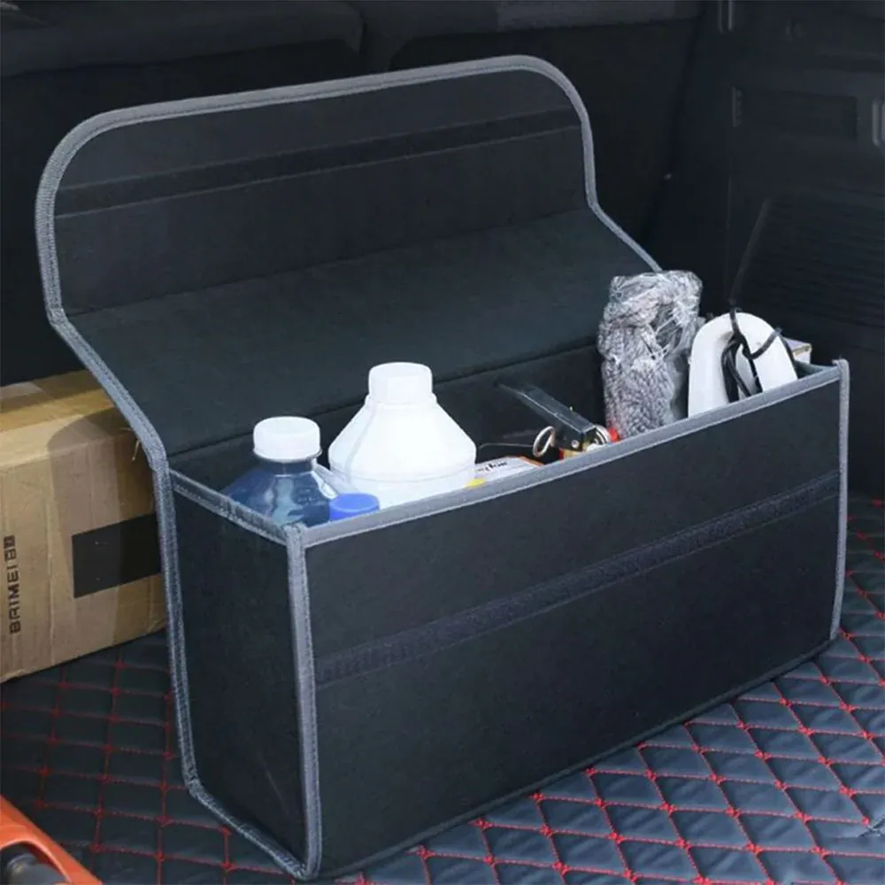 Custom Text For Soft Felt Car Bag Organizer, Compatible with All Cars, Folding Car Storage Box Non Slip Fireproof Car Trunk Organizer HY12990