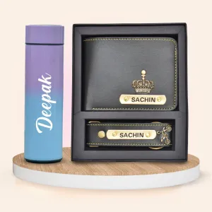 Customized Bottle with Temperature display - Pastel Shade 3 & All in One Men's Combo (2 pcs) - Black