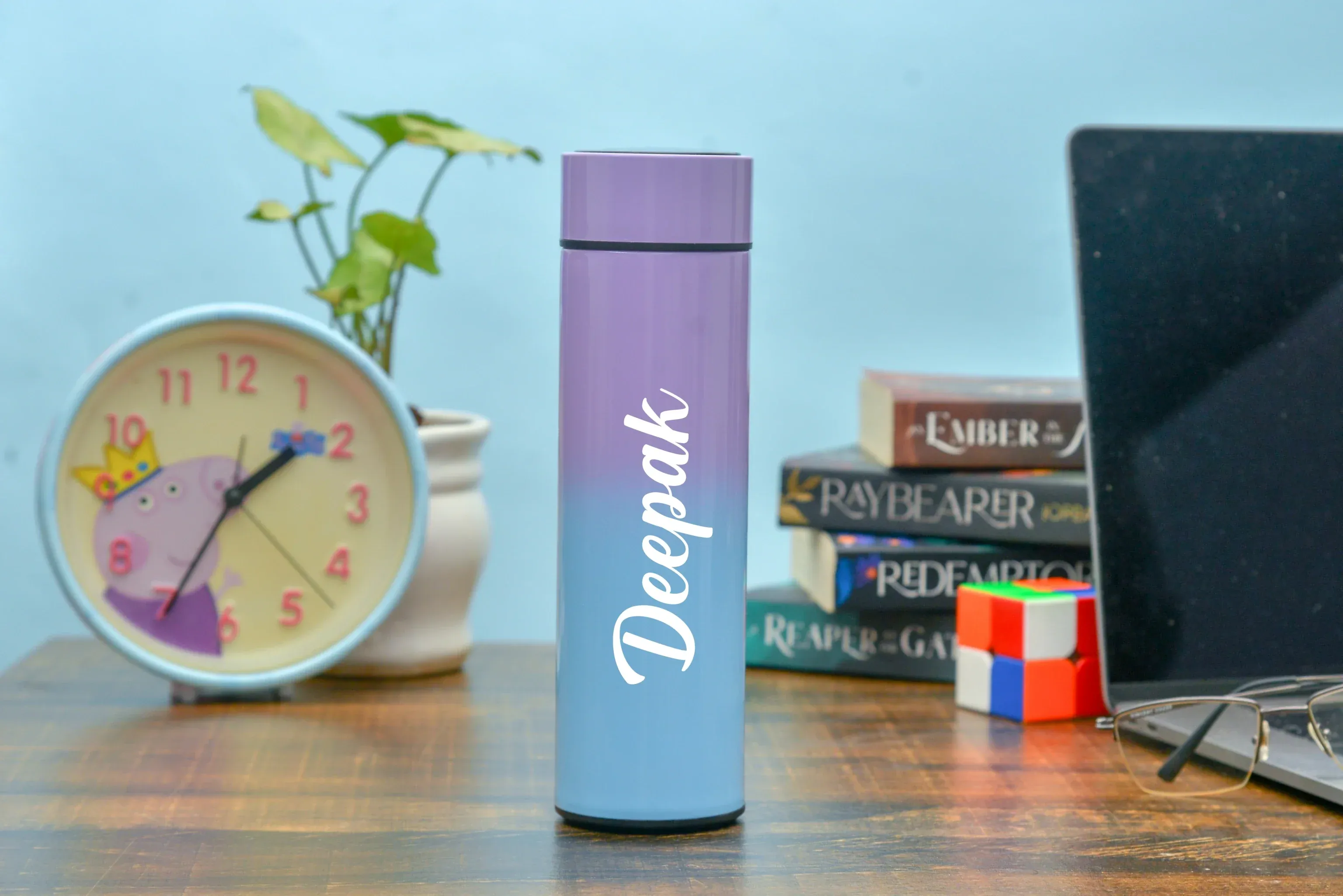 Customized Bottle with Temperature display - Pastel Shade 3 & All in One Men's Combo (2 pcs) - Black