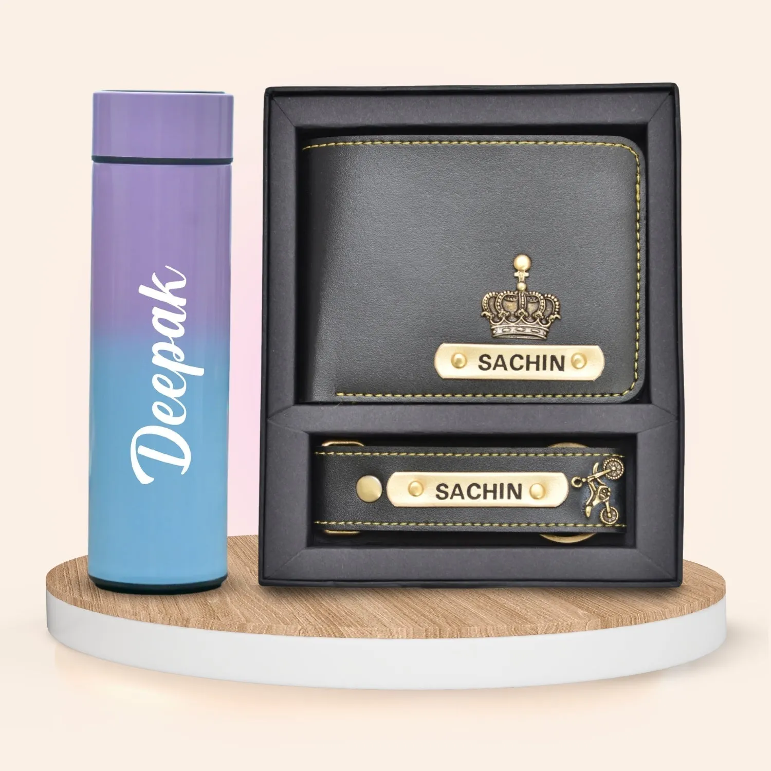 Customized Bottle with Temperature display - Pastel Shade 3 & All in One Men's Combo (2 pcs) - Black