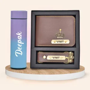 Customized Bottle with Temperature display - Pastel Shade 3 & All in One Men's Combo (2 pcs) - Brown