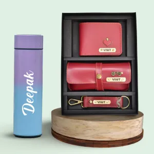 Customized Bottle with Temperature display - Pastel Shade 3 & All in One Men's Combo (3 pcs) - Wine