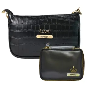 Customized Women's Croc Sling Bag   Mini Make up kit - Black Black