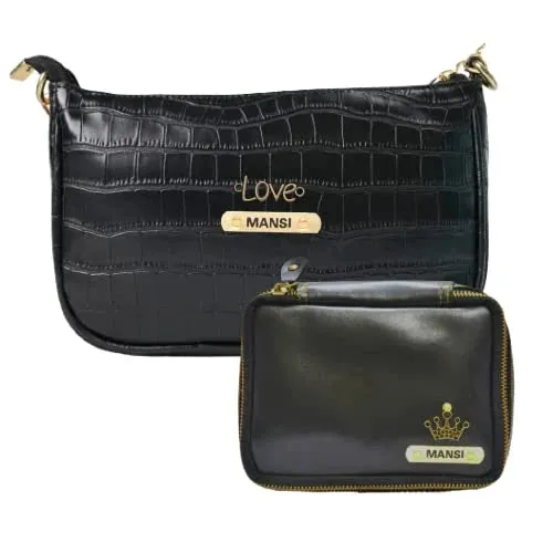 Customized Women's Croc Sling Bag   Mini Make up kit - Black Black