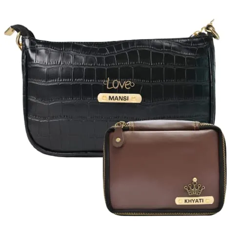 Customized Women's Croc Sling Bag   Mini Make up kit - Black Brown