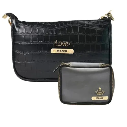 Customized Women's Croc Sling Bag   Mini Make up kit - Black Grey