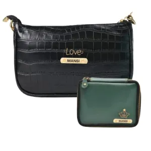 Customized Women's Croc Sling Bag   Mini Make up kit - Black Olive Green