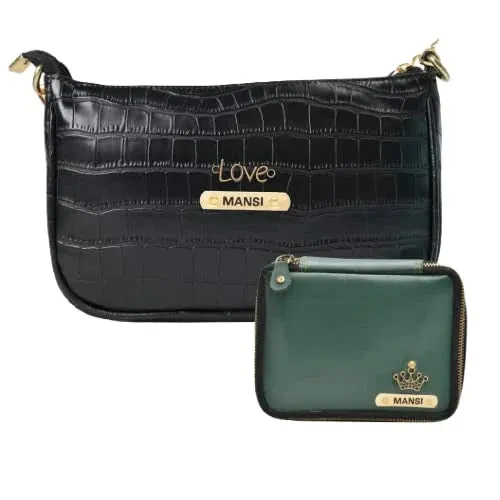 Customized Women's Croc Sling Bag   Mini Make up kit - Black Olive Green