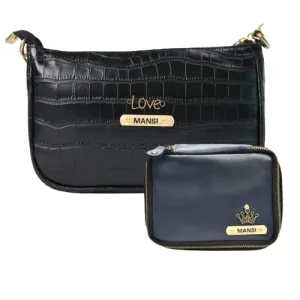 Customized Women's Croc Sling Bag   Mini Make up kit - Black Royal Blue