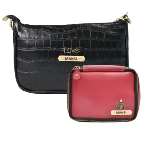 Customized Women's Croc Sling Bag   Mini Make up kit - Black Wine