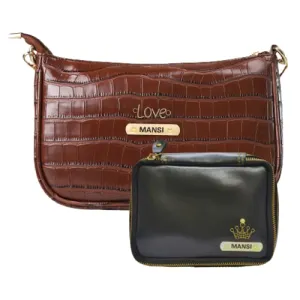 Customized Women's Croc Sling Bag   Mini Make up kit - Brown Black