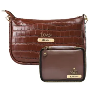 Customized Women's Croc Sling Bag   Mini Make up kit - Brown Brown