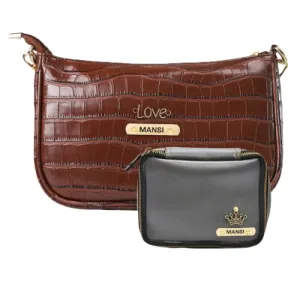 Customized Women's Croc Sling Bag   Mini Make up kit - Brown Grey