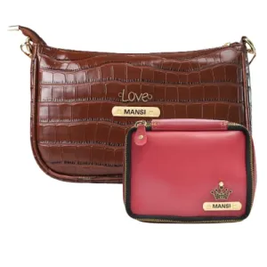 Customized Women's Croc Sling Bag   Mini Make up kit - Brown Wine
