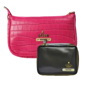 Customized Women's Croc Sling Bag   Mini Make up kit - Pink Black