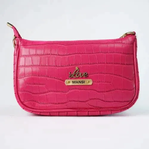 Customized Women's Croc Sling Bag   Mini Make up kit - Pink Black