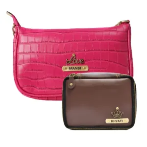 Customized Women's Croc Sling Bag   Mini Make up kit - Pink Brown