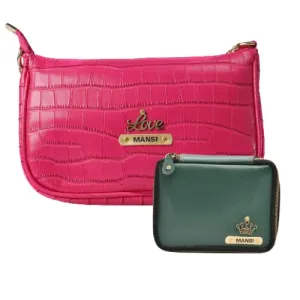 Customized Women's Croc Sling Bag   Mini Make up kit - Pink Olive Green