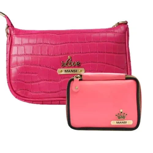 Customized Women's Croc Sling Bag   Mini Make up kit - Pink Pink