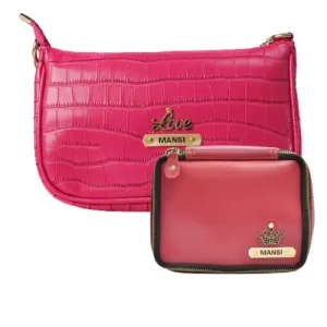 Customized Women's Croc Sling Bag   Mini Make up kit - Pink Wine
